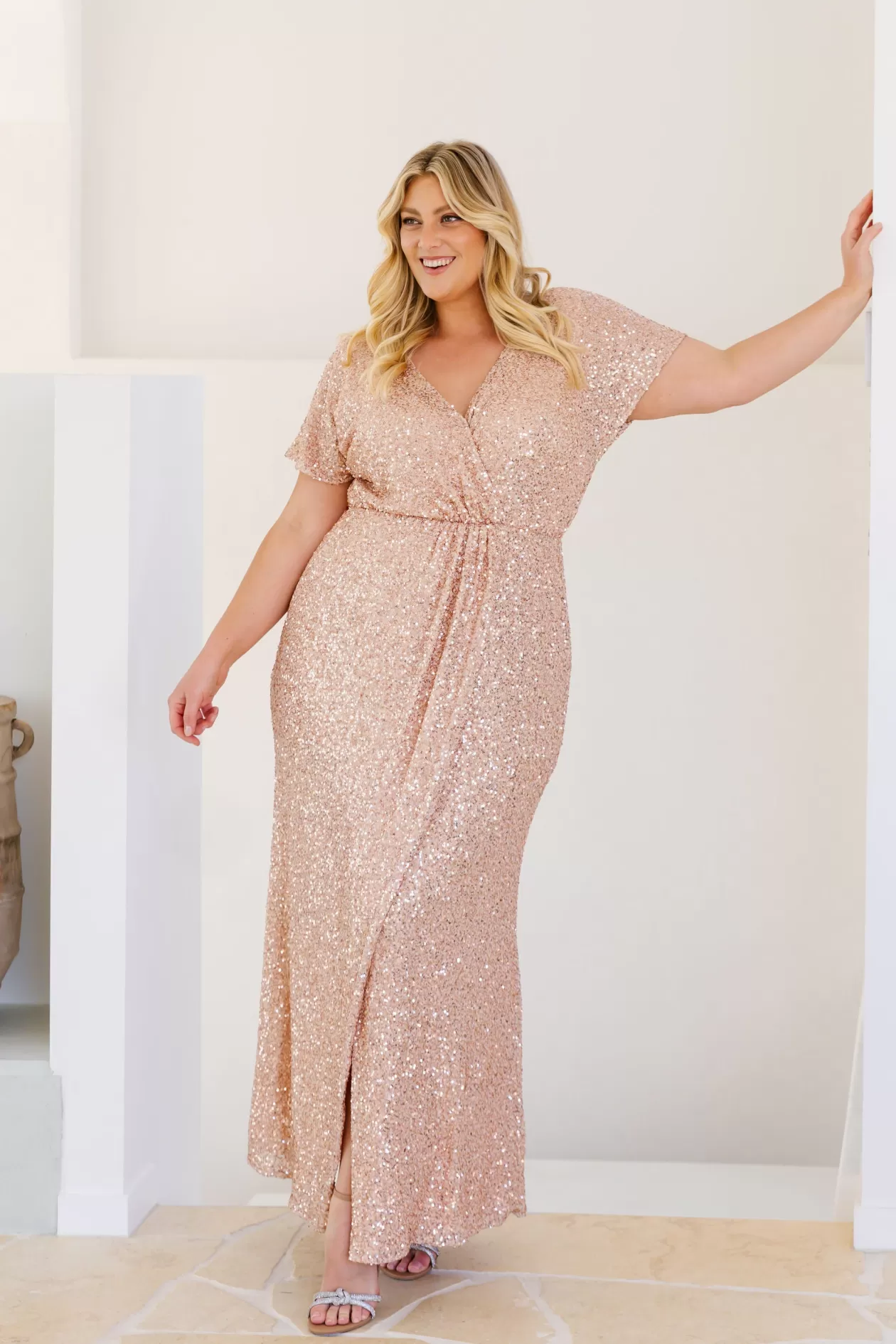 Proud Poppy Clothing Arabella Sequin Maxi Dress in Light Bronze