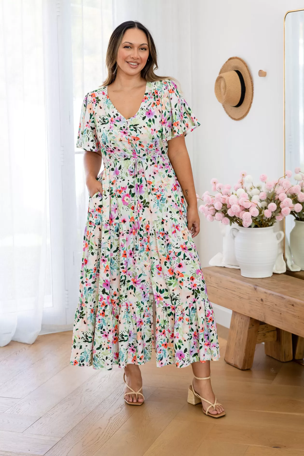 Proud Poppy Clothing Bonnie Linen Blend Maxi Dress in Rose Fleur