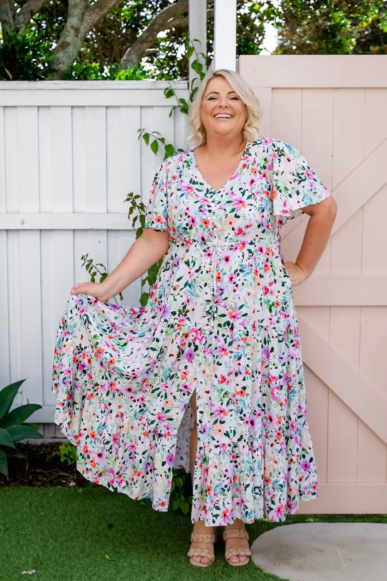 Proud Poppy Clothing Bonnie Linen Blend Maxi Dress in Rose Fleur