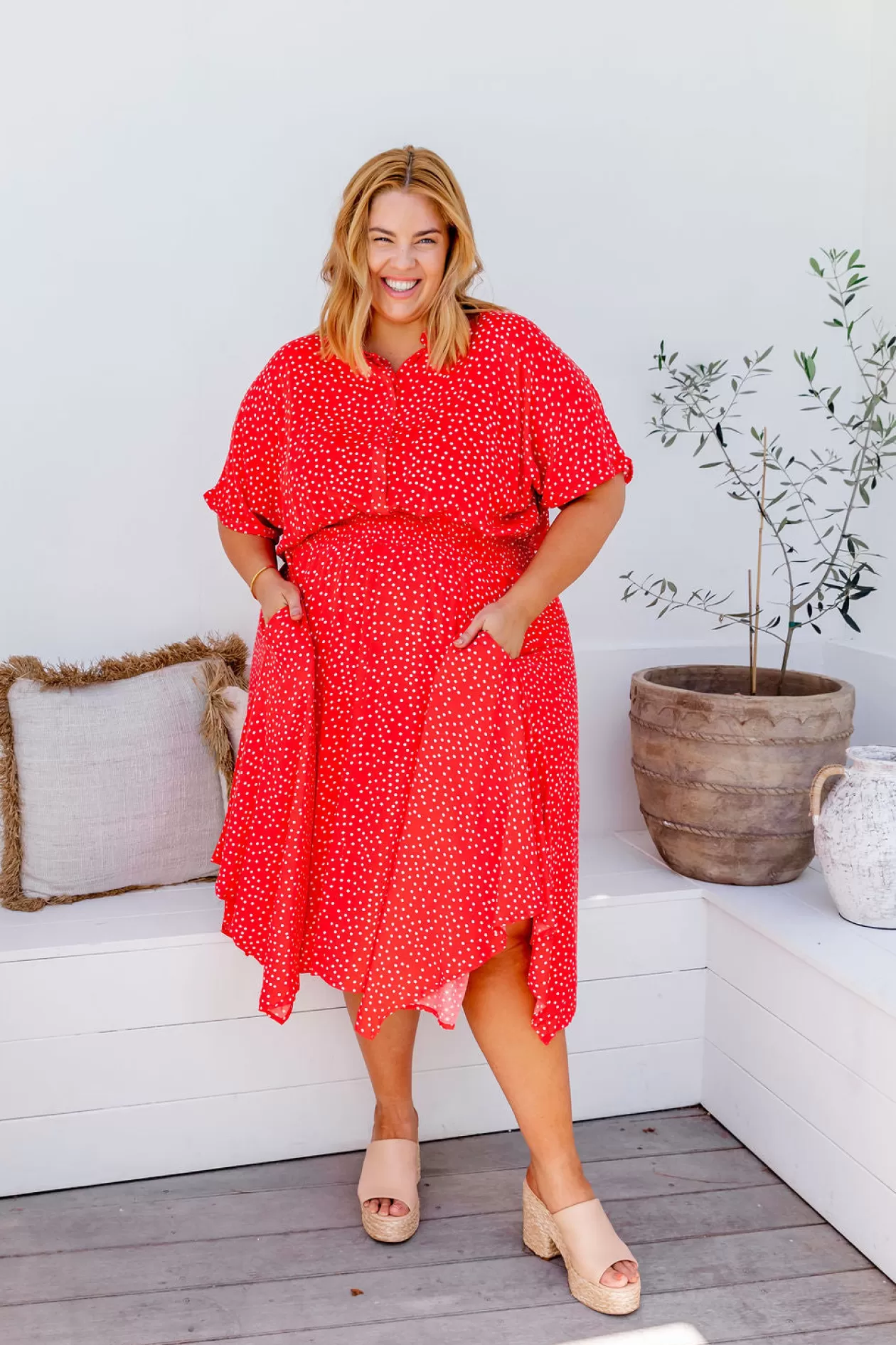 Proud Poppy Clothing Cameron Dress in Red & White