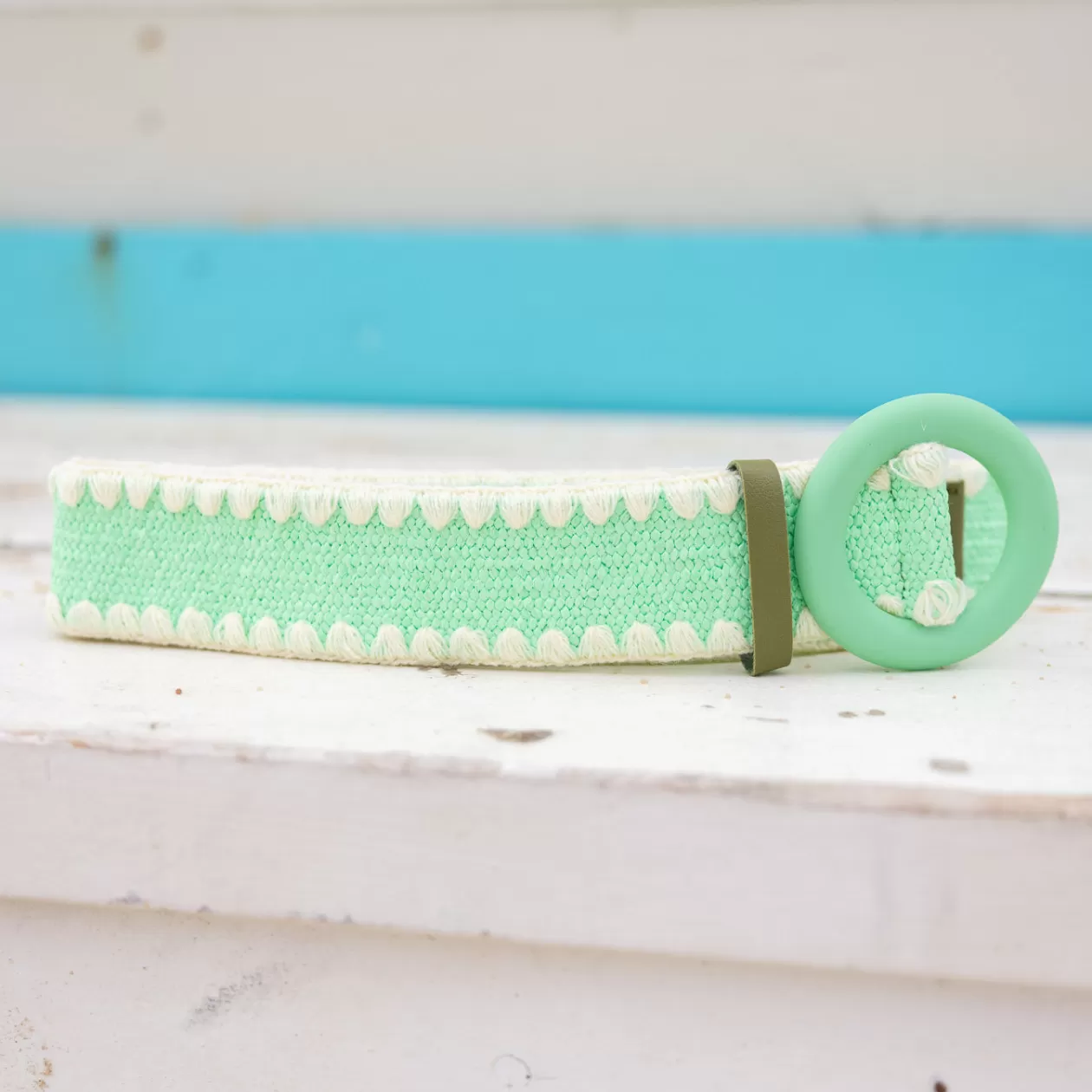 Proud Poppy Clothing Extra Length Stretch Belt with Green Buckle