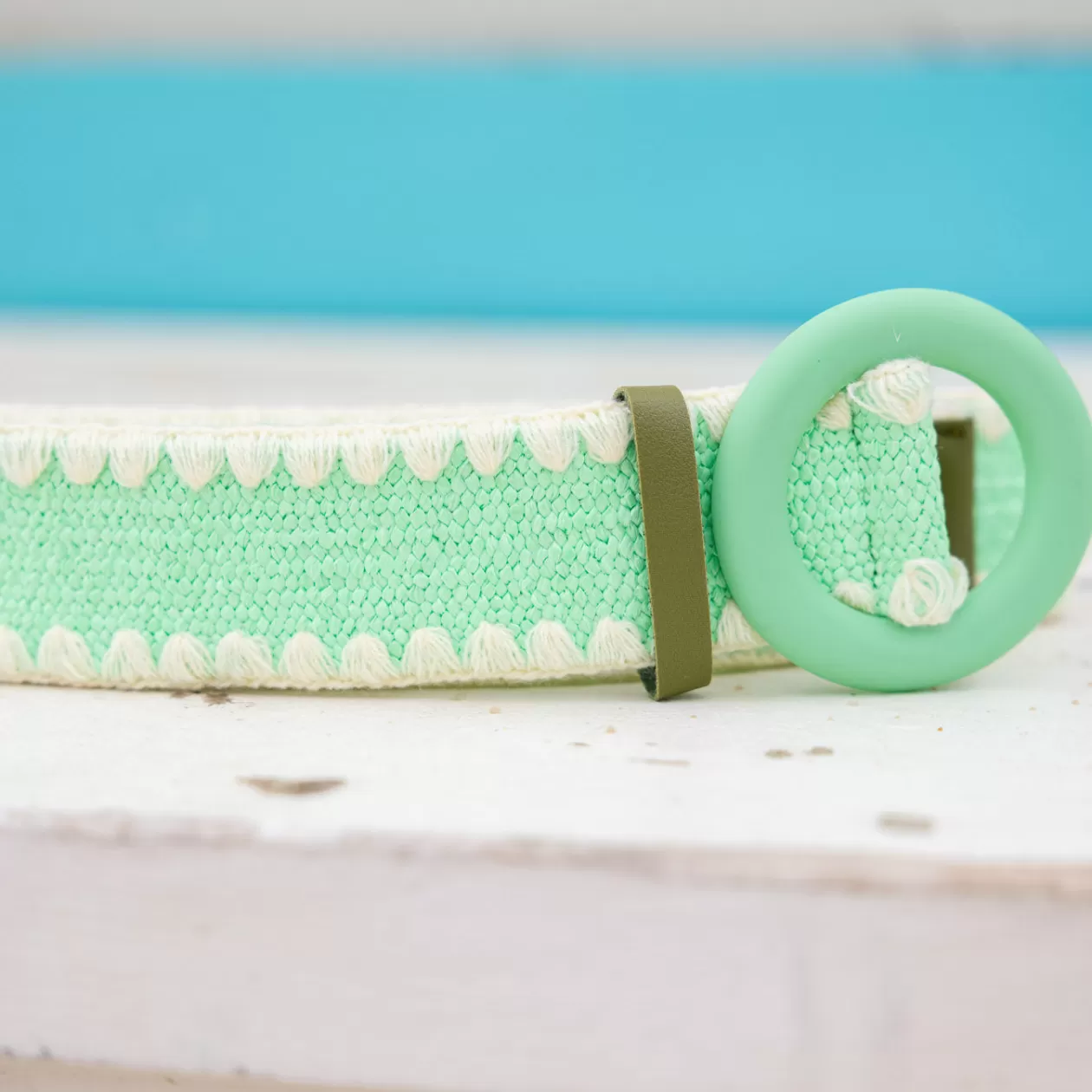 Proud Poppy Clothing Extra Length Stretch Belt with Green Buckle