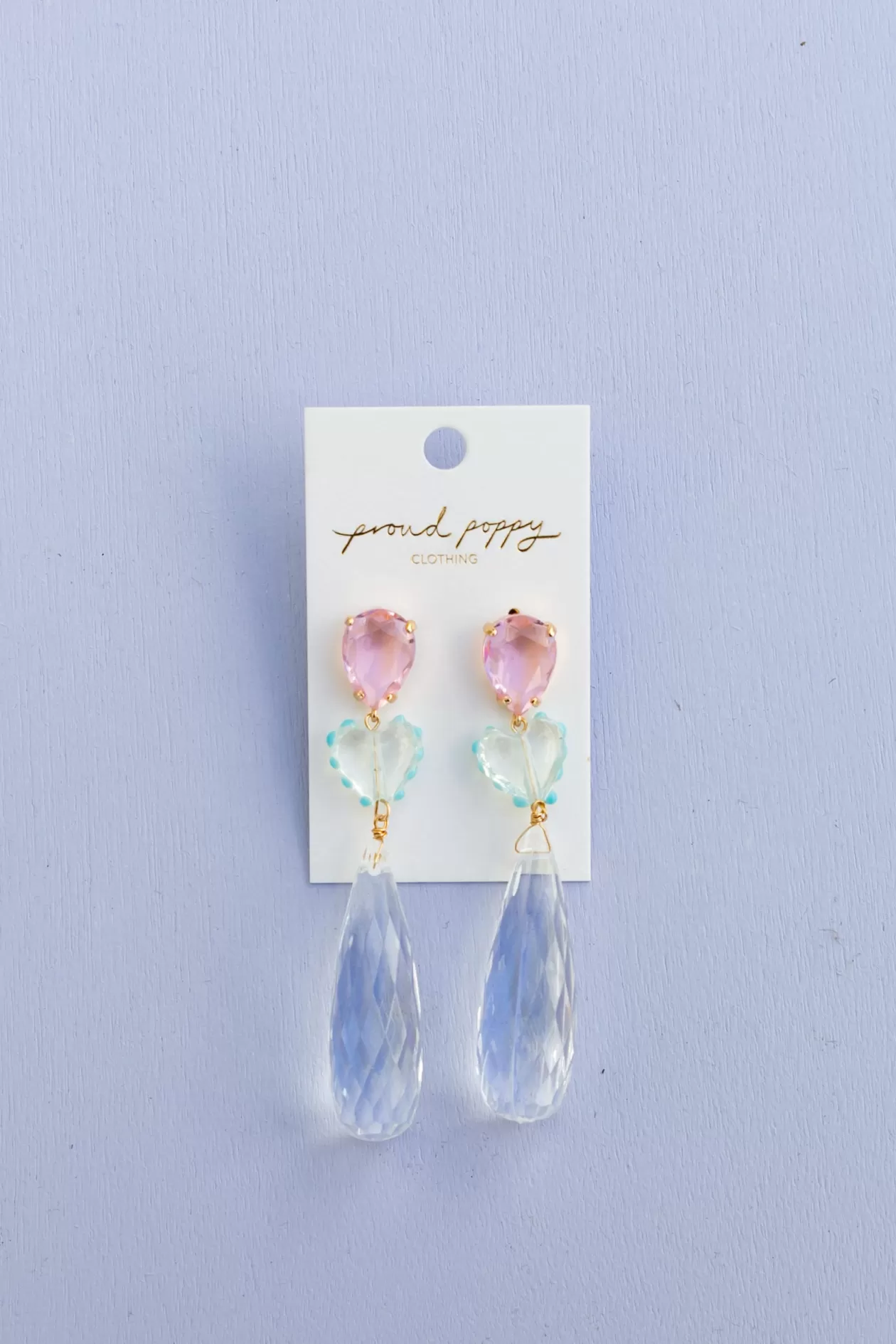 Proud Poppy Clothing Fado Clear Heart Teardrop Earrings