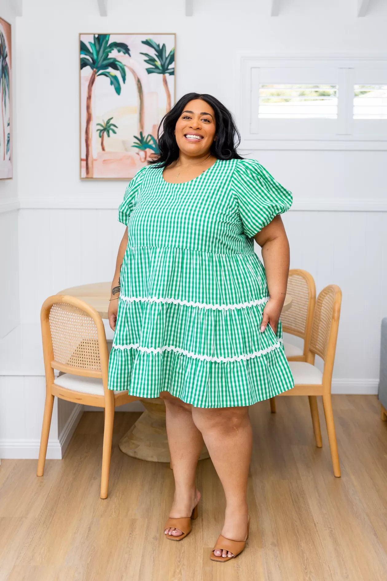 Proud Poppy Clothing Greta Party Dress in Gingham Green