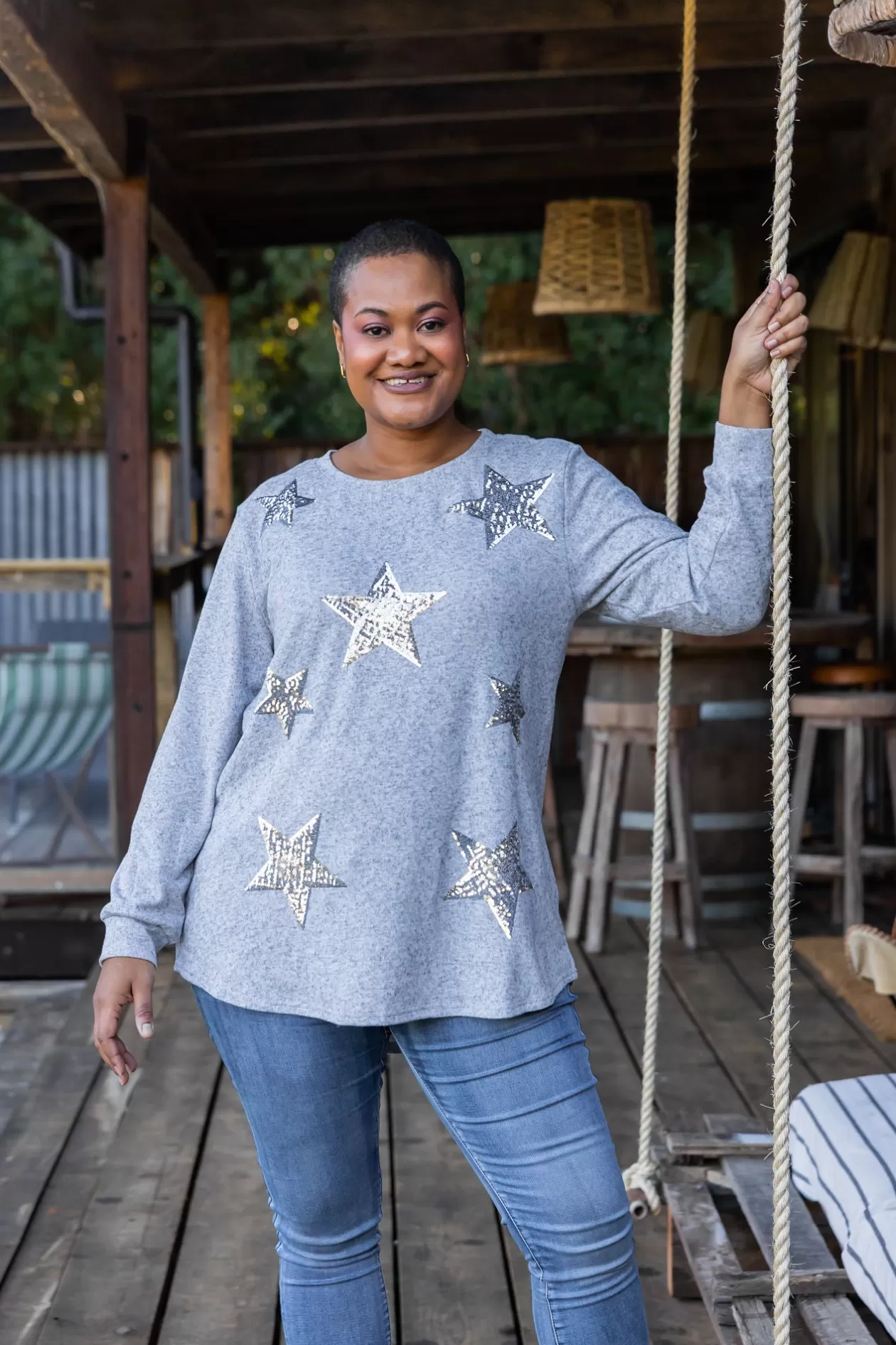 Proud Poppy Clothing Harriet Star Sequin Knit Top in Grey