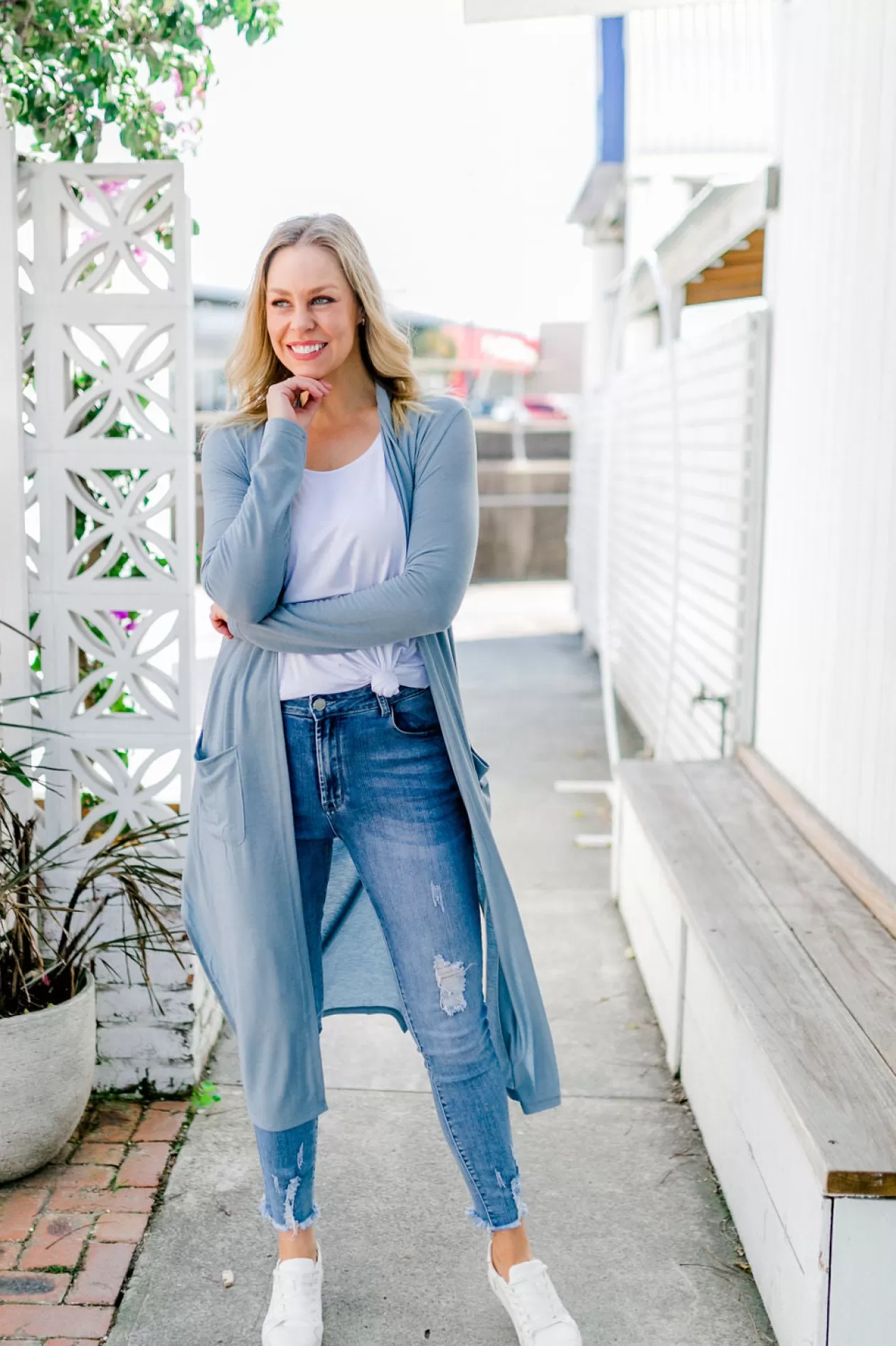 Proud Poppy Clothing Jane Cardigan in Dusty Blue