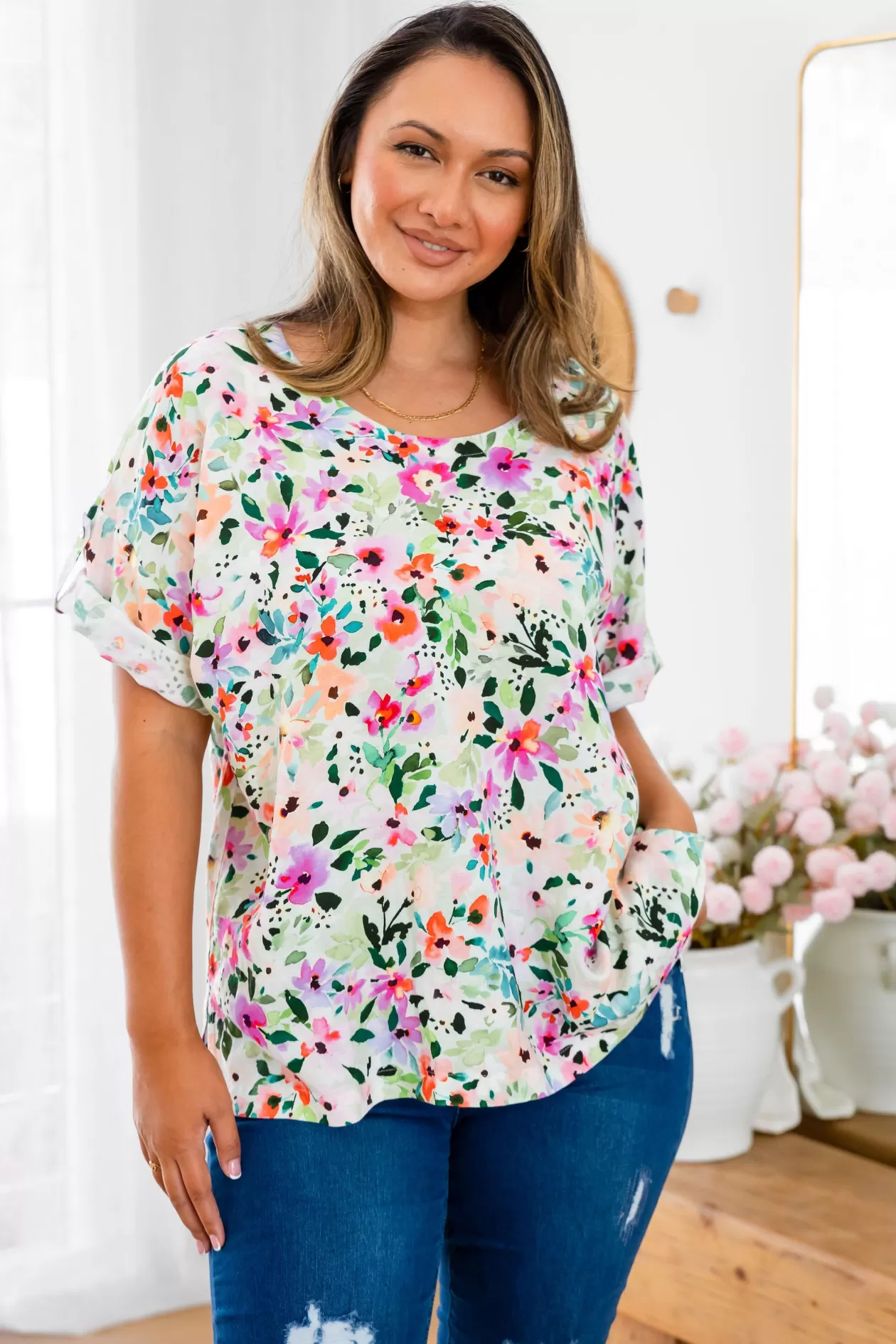 Proud Poppy Clothing Julia Linen Blend Top in Rose Fleur