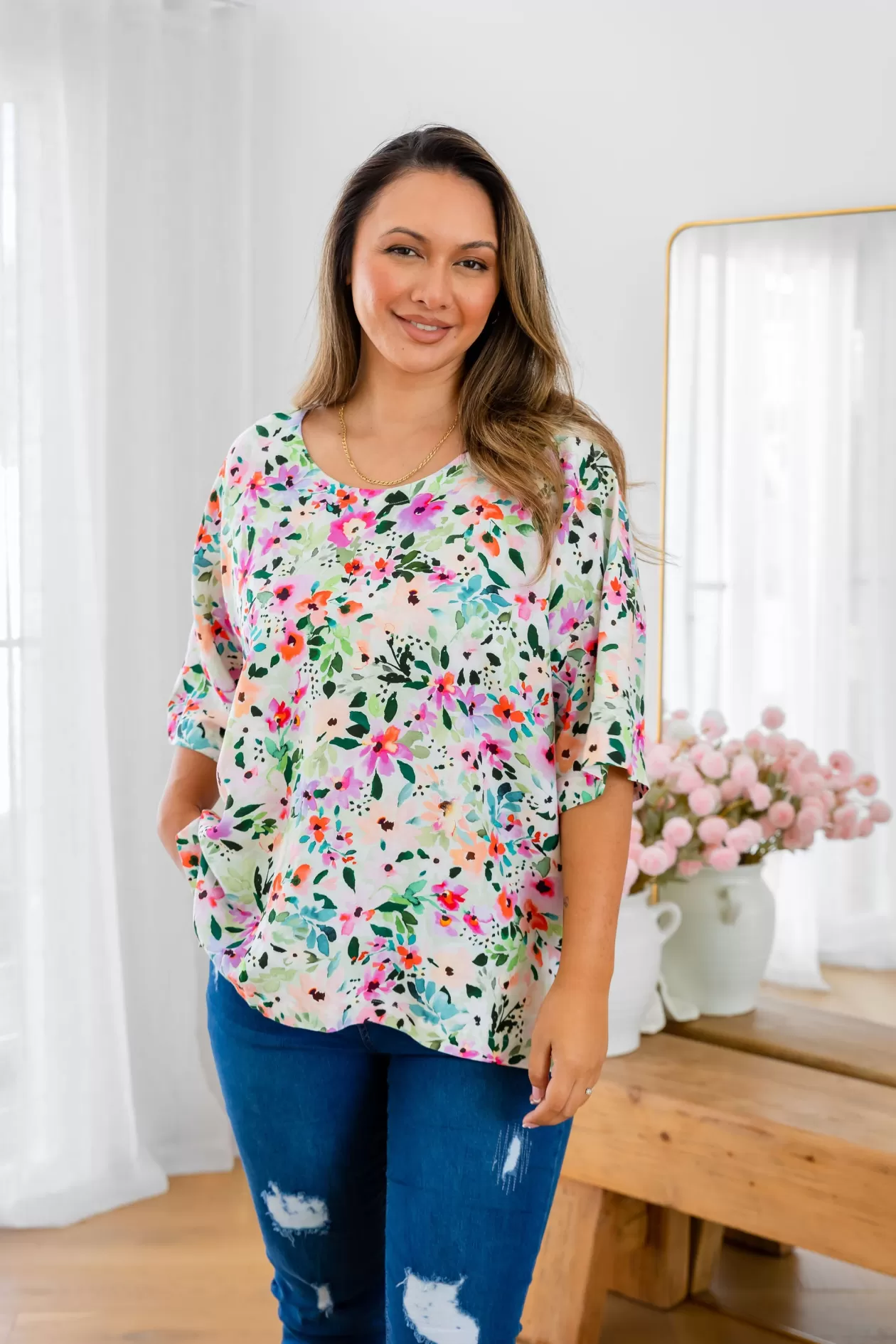 Proud Poppy Clothing Julia Linen Blend Top in Rose Fleur