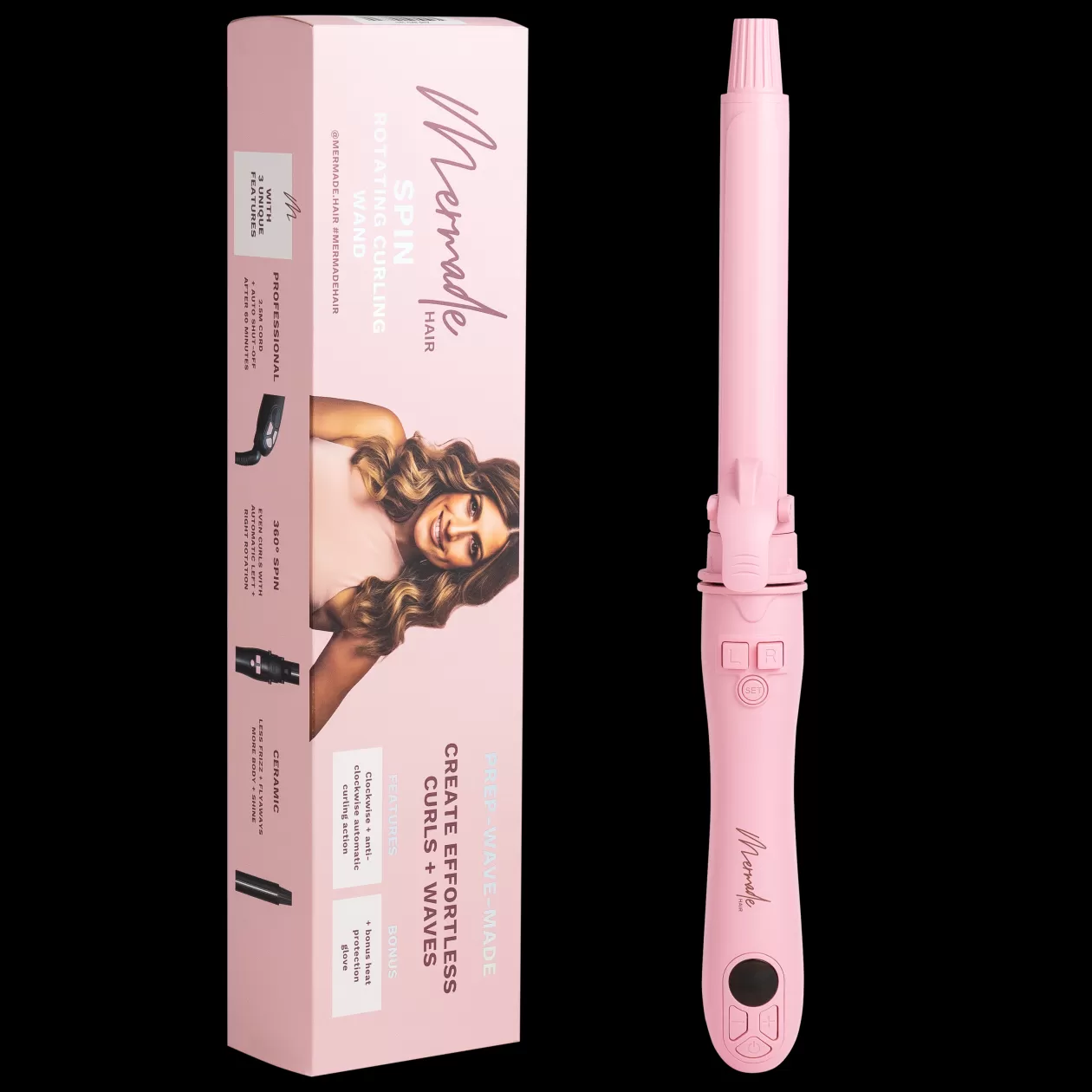 Proud Poppy Clothing Mermade Hair Spin Curling Wand 25mm Pink