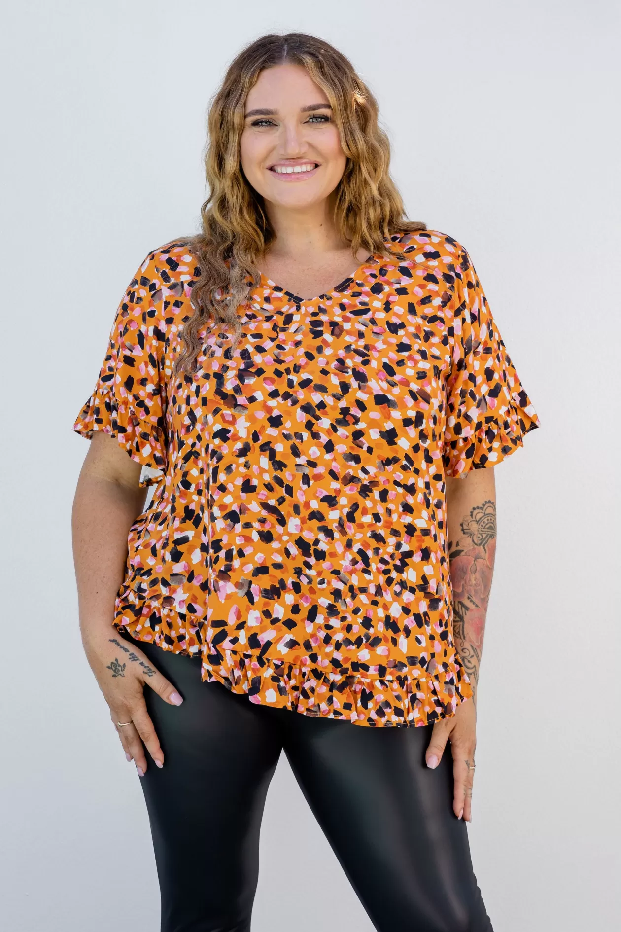 Proud Poppy Clothing Natalie Frill Top in Brown Fleck