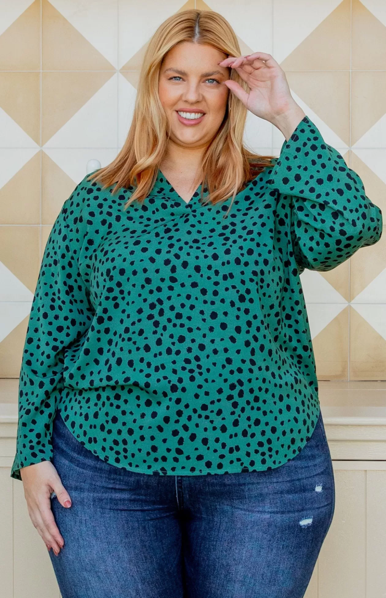 Proud Poppy Clothing Olivia Green & Black Spot Top