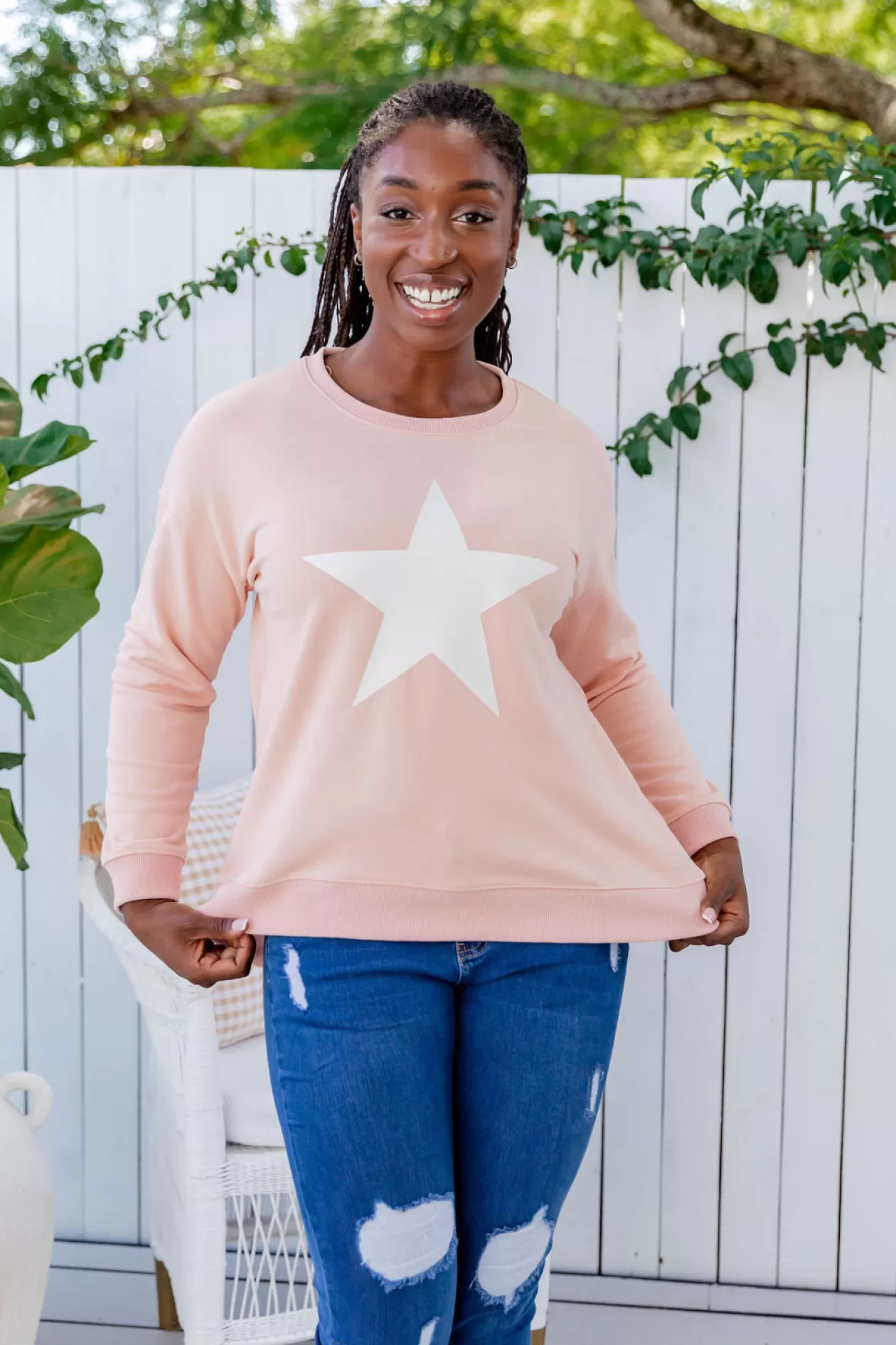 Proud Poppy Clothing Star Crew Sweater in Dusty Pink