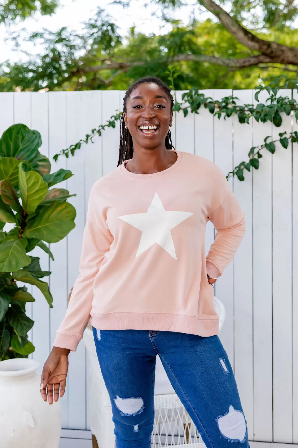 Proud Poppy Clothing Star Crew Sweater in Dusty Pink