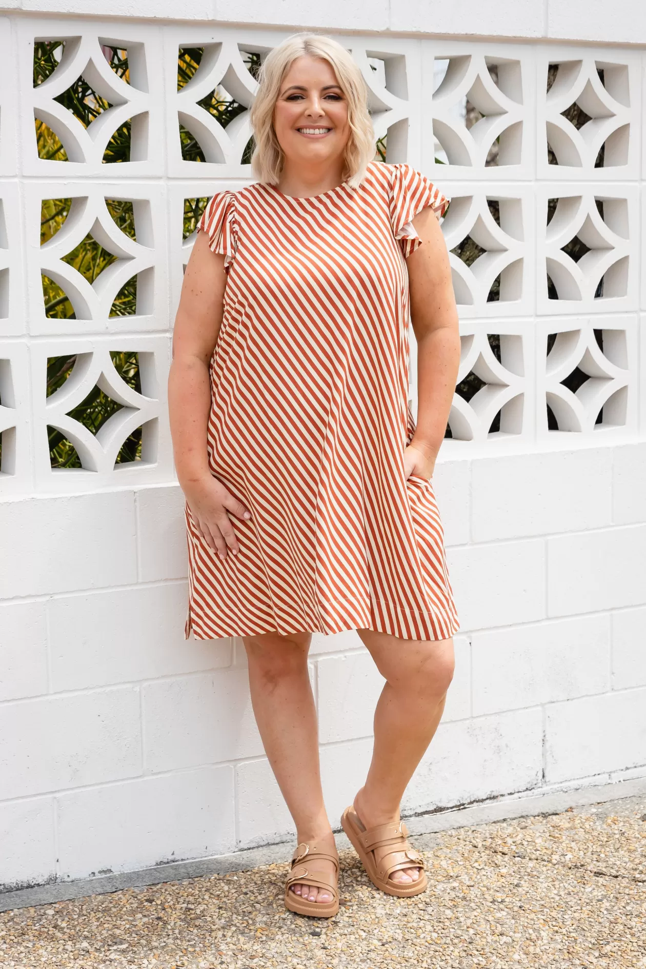 Proud Poppy Clothing Stevie Dress in Candy Stripe Rust